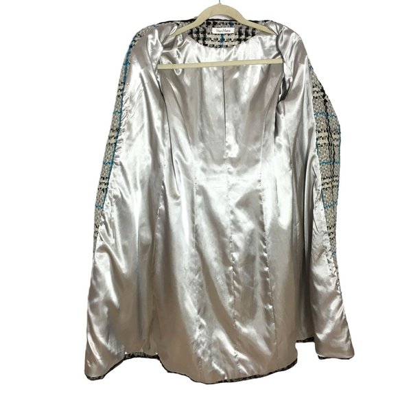 MaxMara 4 Plaid Coat Wool Cotton Textured Tweed Black Lace Velvet Details - Picture 8 of 9